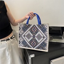おしゃれなエスニックスタイルの大容量ハンドバッグ 2024 夏の新作キャンバスコットンリネンワンショルダー脇の下トートバッグ レディース バッグ