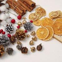 クリスマス装飾材料天然松ぼっくり綿ドライフラワーゴールデンドングリクリスマスツリー DIY アクセサリー模擬枝