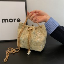 わらファッションチェーン巾着バッグ女性のための 2024 新しい多用途ショルダークロスボディバッグバケットバッグ女性のための
