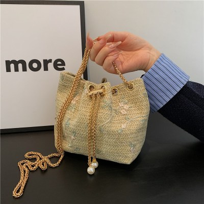 わらファッションチェーン巾着バッグ女性のための 2024 新しい多用途ショルダークロスボディバッグバケットバッグ女性のための