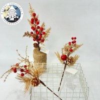 新しいクリスマス松葉挿し木ホリデーデコレーションアクセサリー模擬黄金葉赤いフルーツベリーフルーツ枝