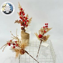 新しいクリスマス松葉挿し木ホリデーデコレーションアクセサリー模擬黄金葉赤いフルーツベリーフルーツ枝
