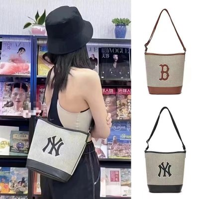 韓国 mlb キャンバスバケットバッグシングルショルダークロスボディバッグクラシック刺繍ニューヨークライト高級トレンディブランドライト通勤オールマッチバッグ