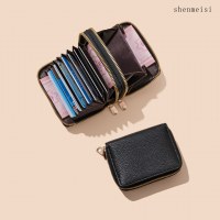 カードホルダー レディース ショートライチ柄 ダブルファスナー財布 書類バッグ レディース財布 大容量 小銭入れ