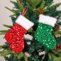 新しいスパンコールぬいぐるみホワイトエッジスパンコールクリスマスストッキング装飾お祝いクリスマスツリーキャンディーバッグペンダントクリスマスギフトバッグ