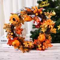 ハロウィン秋のカエデの葉の花輪カボチャベリードアぶら下げ収穫祭つるの花輪感謝祭の花輪の装飾卸売