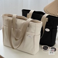 日本製ジッパー通勤肥厚キャンバストートバッグカジュアル文学学生シンプルなショルダーハンドバッグ