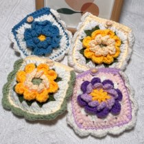 スイートフラワー織り小銭入れ、ウィーバーガールウールかぎ針編みカードホルダー、高級グラニースクエアポケット