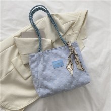 女性のための高級バッグ 2022 新しいスタイル大学生通学シングルショルダーリボンキャンバスバッグ通勤大容量トートバッグ