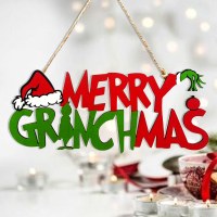 クリスマス木製吊り看板クリスマスツリーオーナメントフロントドアグリンチパーティー装飾用品