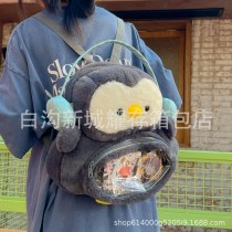 20 24 新しいかわいいヘッドフォンペンギンバックパック毛皮のようなバックパックガーリー甘い女の子のお出かけ小さなショルダーバッグ