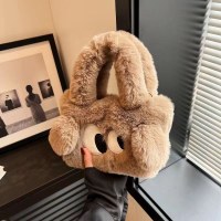女性のポータブルショルダートート小さな正方形のバッグ、大きな目の漫画イミテーションウサギのぬいぐるみファッショナブルでかわいいクロスボディバッグ