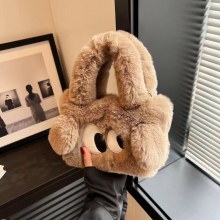 女性のポータブルショルダートート小さな正方形のバッグ、大きな目の漫画イミテーションウサギのぬいぐるみファッショナブルでかわいいクロスボディバッグ