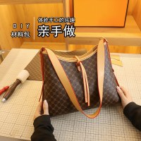 脇の下の手作りバッグ、新しいDIY素材のバッグ、通勤用ハイエンド老眼レトロ大容量ショルダートートバッグ（女性用）