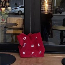 女性用の新しい赤いコーデュロイレトロショルダーバッグ、女性用の汎用性の高い大容量の刺繍入りシンプルなトートバッグ