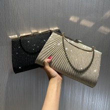 新しいプリーツ光沢のあるディナーバッグハンドバッグ携帯電話バッグ女性宴会バッグチャイナドレスバッグKTVプリンセスバッグ
