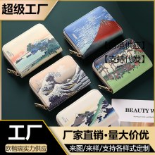 浮世絵アート ハイエンド カード ホルダー 男性と女性用 大容量 マルチカード スロット 運転免許証 ジッパー 消磁防止小銭入れ