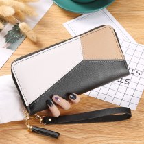 コントラストカラーステッチ長財布 レディース クラッチファッション日本と韓国の大容量ジッパー財布