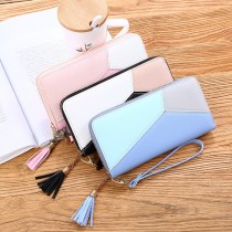 コントラストカラーステッチ長財布レディースクラッチバッグ女性の新しいファッション日本と韓国の大容量ジッパー財布女性のための