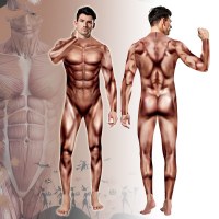 ヨーロッパとアメリカの新しいハロウィン筋肉コスステージパフォーマンス衣装面白い衣装男性と女性のためのプリントワンピースタイツ