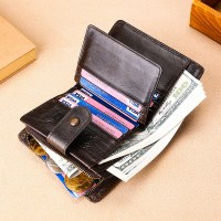 牛革多機能メンズ財布本革RFIDバックルカジュアルレトロショートウォレット