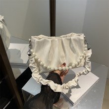 新しいフレンチビーズチェーンハンドバッグ2024プリーツ脇の下バッグ多用途ショルダークロスボディバッグ