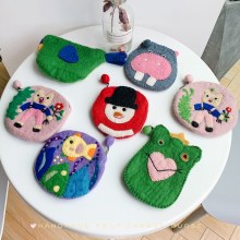 日本と韓国スタイルのかわいい動物ウールフェルト小銭入れ小さなカードコインバッグ立体手作りハンギングバッグ