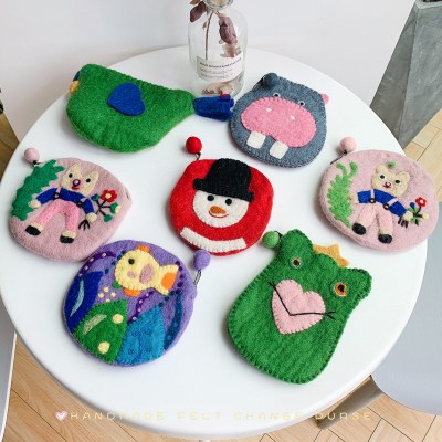 日本と韓国スタイルのかわいい動物ウールフェルト小銭入れ小さなカードコインバッグ立体手作りハンギングバッグ