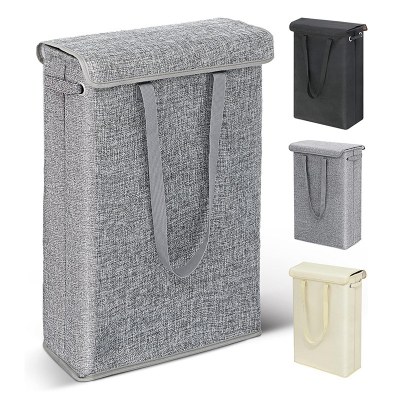 蓋付き45Lランドリーバスケット、細いストリップ、取り外し可能なポータブル汚れた衣類バスケット、寝室の衣類とおもちゃの整理と収納バスケット