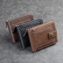 メンズ短 財布 ヨーロッパとアメリカのファッション多機能レトロ水平小銭入れジッパーバックルカードホルダー