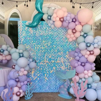 風パネルブラックシルバーレッドスパンコールミラースクエア誕生日パーティーグリッター風ガセット背景壁装飾