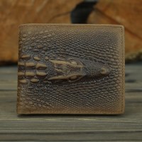 レトロファッション本革メンズ財布シンプルカジュアルクレイジーホースレザープレスクロコダイル柄二つ折り横長財布
