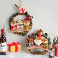 クリスマス雪だるま老人籐ガーランドドア吊り人形籐サークル装飾ペンダントウィンドウ装飾用品