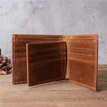 大容量外国貿易レトロメンズクレイジーホースレザー 財布 本物の一層牛革三つ折り 財布 収納カードバッグ
