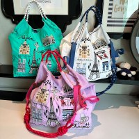 新しいスタイルのタワー刺繍ショッピングバッグ大容量ナイロン環境に優しいバッグポータブルショルダークロスボディバッグ