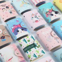 pu カードバッグ女性のための複数のカードスロットバックルカードバッグ広告プリントカードホルダー漫画小さなカードバッグ卸売