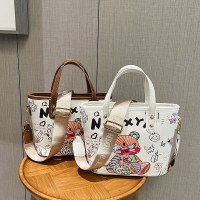かわいい漫画の落書きポータブルバケットバッグ女性のための 2023 新しいファッション多用途小型バッグレトロワンショルダークロスボディバッグ