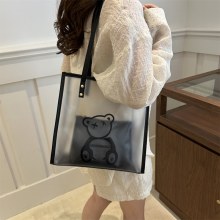 夏人気透明大容量バッグ女性用 2024 新作トレンドゼリーショルダーバッグ洋風トートバッグ