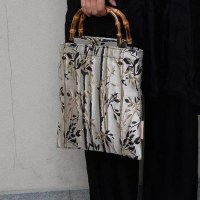 サテン ジャカード シルバー二重層スクエア竹バッグ ハンドバッグ ニッチ バッグ