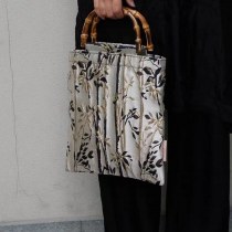 サテン ジャカード シルバー二重層スクエア竹 バッグ ハンド バッグ ニッチ バッグ