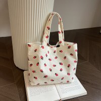 新しいイチゴプリントコーデュロイショルダーバッグ小さな新鮮な文学トートバッグ女の子旅行ショルダーバッグ