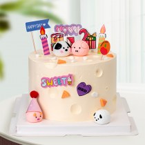 Ins スタイルのケーキデコレーションチーズかわいい漫画の貯金箱子犬オーナメント韓国 HB ホオジロハッピーバースデープラグイン