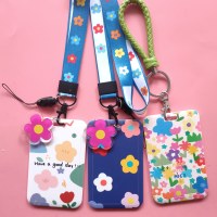 日本と韓国のヒョナのかわいいインターネット有名人カード ホルダー花学生バス ID 銀行カード保護カバー小さな新鮮なぶら下げネック ロープ