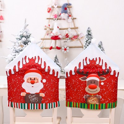 クリスマス新プリント椅子カバー漫画老人雪だるまスツールカバークリスマス大きな帽子椅子カバー家の装飾