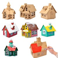 子供のDIY手作りデコレーションペーパーハウス組み立てハウスおもちゃぬり絵紙箱ハウスクリスマス親子ダンボールハウス
