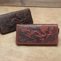 ドラゴン ウォレット エンボス レザー クラッチ エンボス タイガー チェーン カード ホルダー
