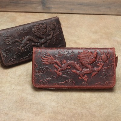ドラゴン ウォレット エンボス レザー クラッチ エンボス タイガー チェーン カード ホルダー