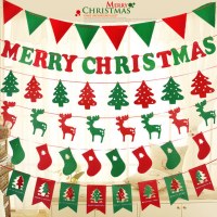 クリスマス フェルトの装飾、クリスマス ツリー、クリスマス ストッキング、三角懸垂フラグ、吊り下げフラグ、ウィンドウ シーン レイアウト、懸垂