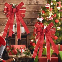 新しいクリスマス装飾 2 色スプライシングリボンクリスマスツリートップペンダントアクセサリーグリッターピンクダブルリボン