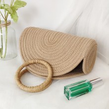 新しいインファッションシンプルなオフィスワーカーハンドバッグ通勤籐綿ロープ織ハンドヘルドトートバッグ女性のための